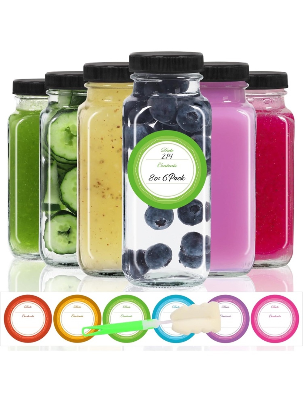 New in package 8oz 6 pack glass juice bottles